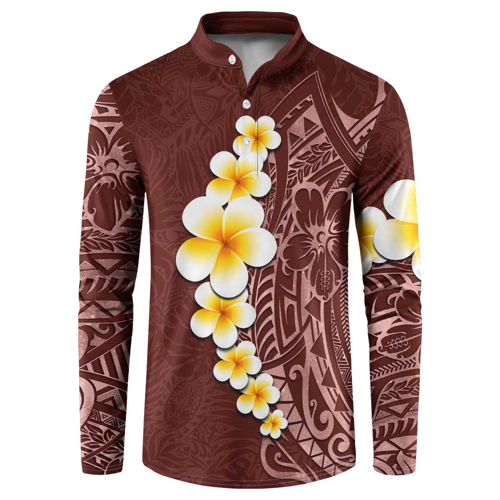 Oxblood Tropical Plumeria With Galaxy Polynesian Art Button Sweatshirt