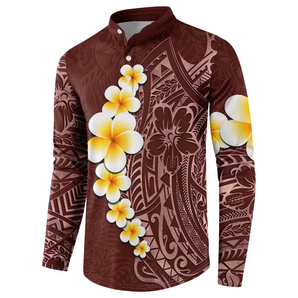 Oxblood Tropical Plumeria With Galaxy Polynesian Art Button Sweatshirt