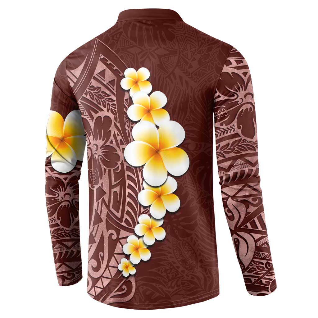 Oxblood Tropical Plumeria With Galaxy Polynesian Art Button Sweatshirt