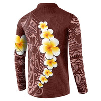Oxblood Tropical Plumeria With Galaxy Polynesian Art Button Sweatshirt
