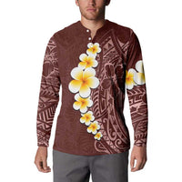 Oxblood Tropical Plumeria With Galaxy Polynesian Art Button Sweatshirt