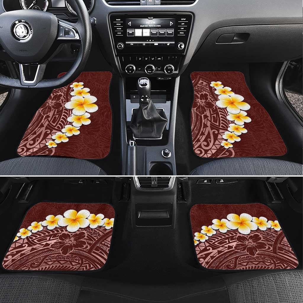 Oxblood Tropical Plumeria With Galaxy Polynesian Art Car Mats