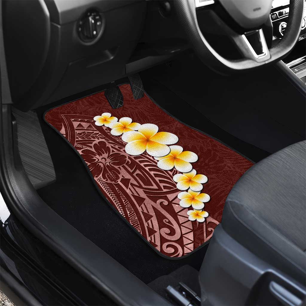 Oxblood Tropical Plumeria With Galaxy Polynesian Art Car Mats
