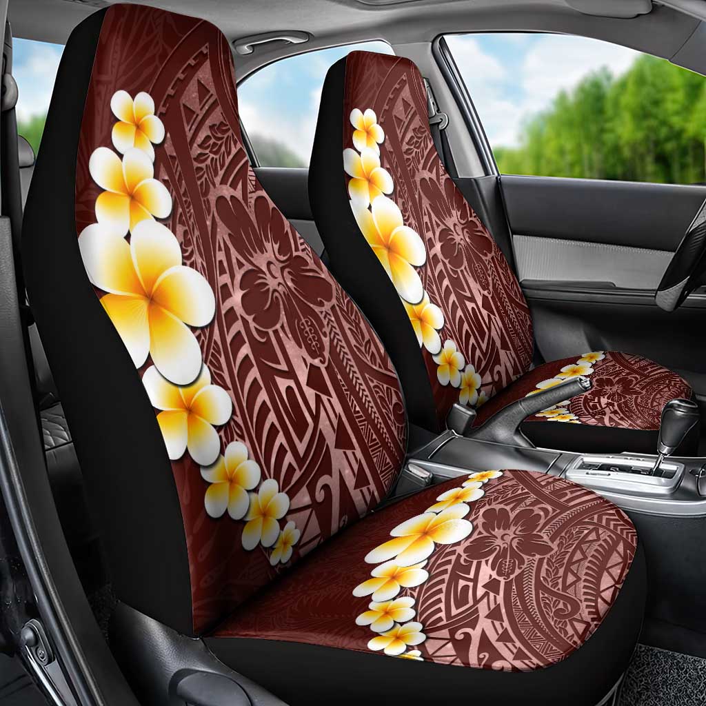 Oxblood Tropical Plumeria With Galaxy Polynesian Art Car Seat Cover