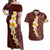 Oxblood Tropical Plumeria With Galaxy Polynesian Art Couples Matching Off Shoulder Maxi Dress and Hawaiian Shirt