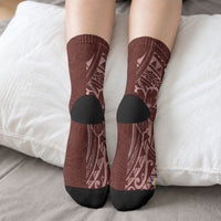 Oxblood Tropical Plumeria With Galaxy Polynesian Art Crew Socks LT14 - Polynesian Pride