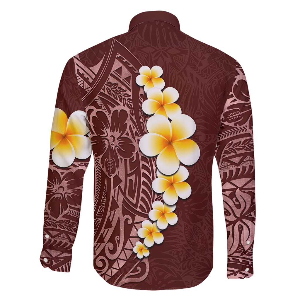 Oxblood Tropical Plumeria With Galaxy Polynesian Art Family Matching Long Sleeve Bodycon Dress and Hawaiian Shirt LT14 - Polynesian Pride