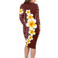 Oxblood Tropical Plumeria With Galaxy Polynesian Art Family Matching Long Sleeve Bodycon Dress and Hawaiian Shirt LT14 - Polynesian Pride