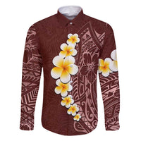 Oxblood Tropical Plumeria With Galaxy Polynesian Art Family Matching Mermaid Dress and Hawaiian Shirt LT14 Dad's Shirt - Long Sleeve Oxblood - Polynesian Pride
