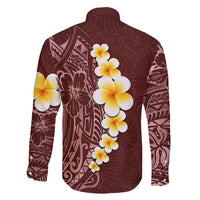 Oxblood Tropical Plumeria With Galaxy Polynesian Art Family Matching Off Shoulder Maxi Dress and Hawaiian Shirt