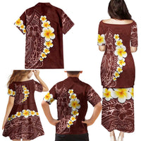 Oxblood Tropical Plumeria With Galaxy Polynesian Art Family Matching Puletasi and Hawaiian Shirt LT14 - Polynesian Pride