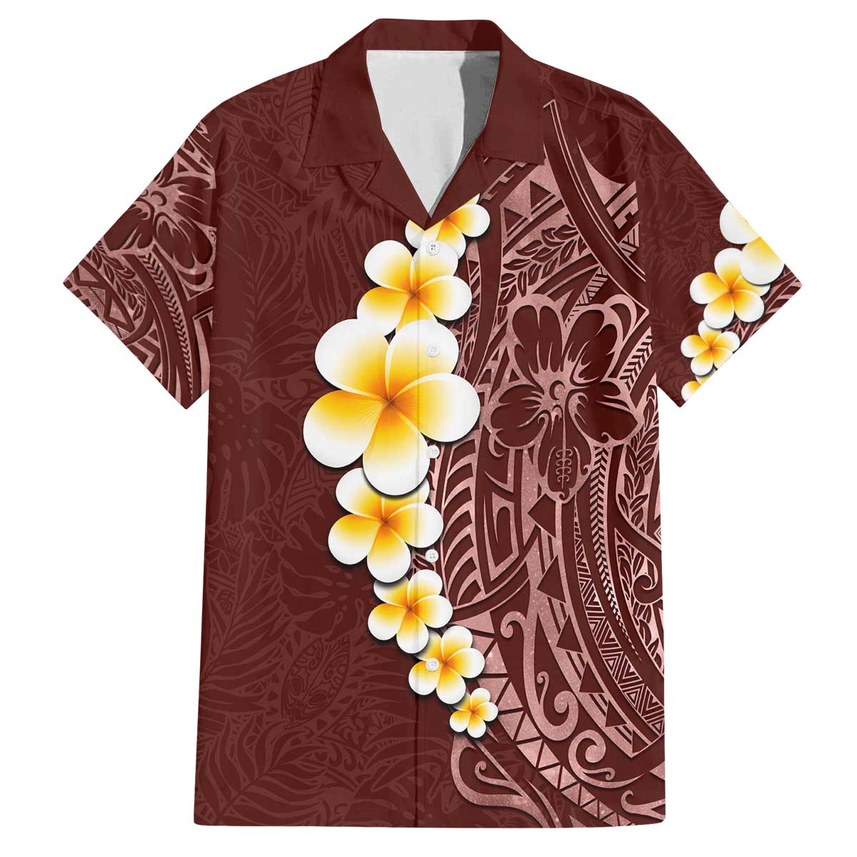 Oxblood Tropical Plumeria With Galaxy Polynesian Art Family Matching Puletasi and Hawaiian Shirt LT14 Dad's Shirt - Short Sleeve Oxblood - Polynesian Pride