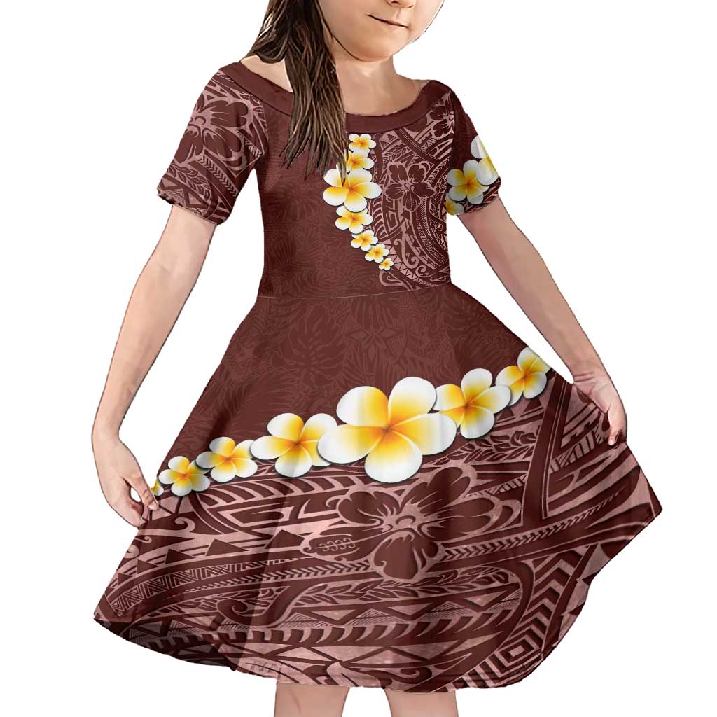 Oxblood Tropical Plumeria With Galaxy Polynesian Art Family Matching Short Sleeve Bodycon Dress and Hawaiian Shirt LT14 Daughter's Dress Oxblood - Polynesian Pride