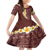 Oxblood Tropical Plumeria With Galaxy Polynesian Art Family Matching Short Sleeve Bodycon Dress and Hawaiian Shirt LT14 Daughter's Dress Oxblood - Polynesian Pride