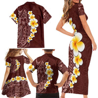 Oxblood Tropical Plumeria With Galaxy Polynesian Art Family Matching Short Sleeve Bodycon Dress and Hawaiian Shirt LT14 - Polynesian Pride