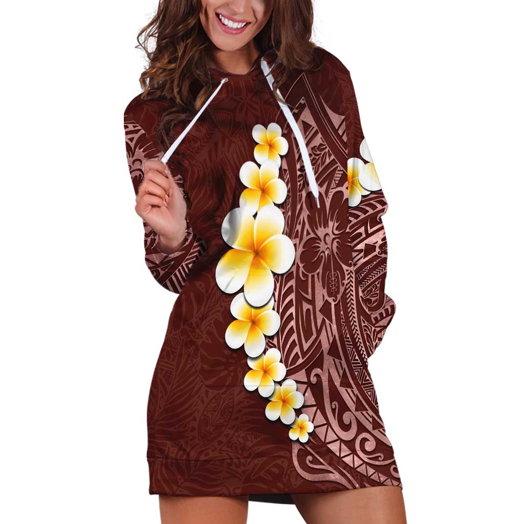 Oxblood Tropical Plumeria With Galaxy Polynesian Art Hoodie Dress