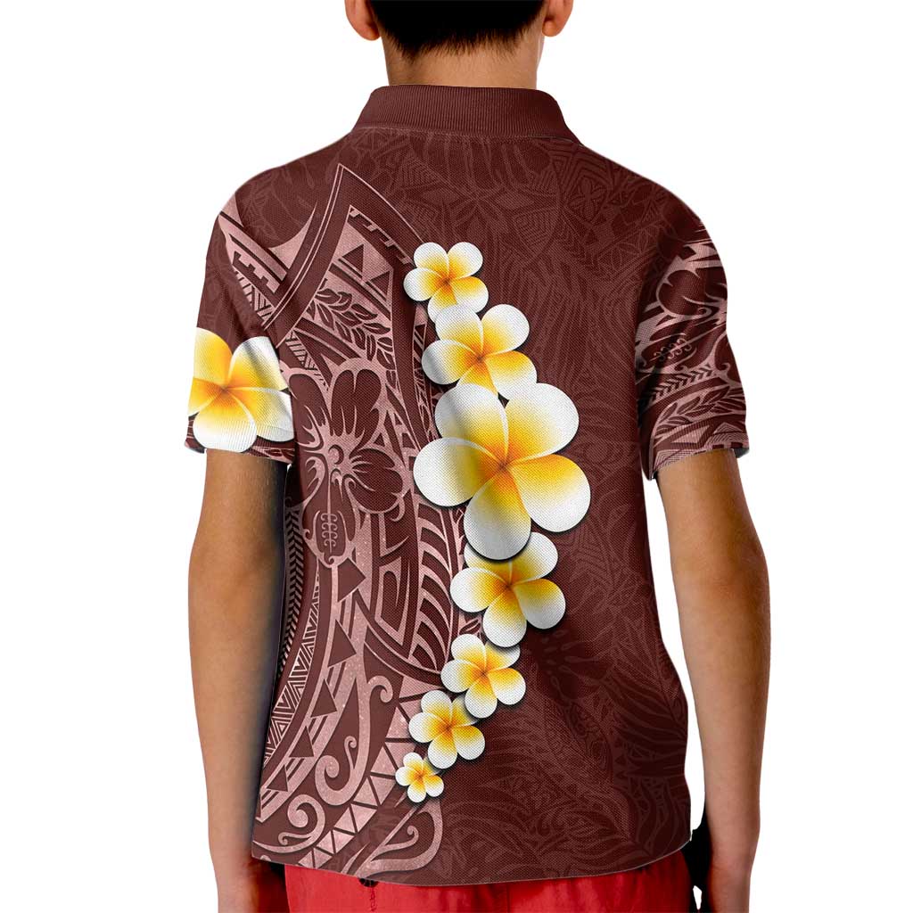 Oxblood Tropical Plumeria With Galaxy Polynesian Art Kid Polo Shirt