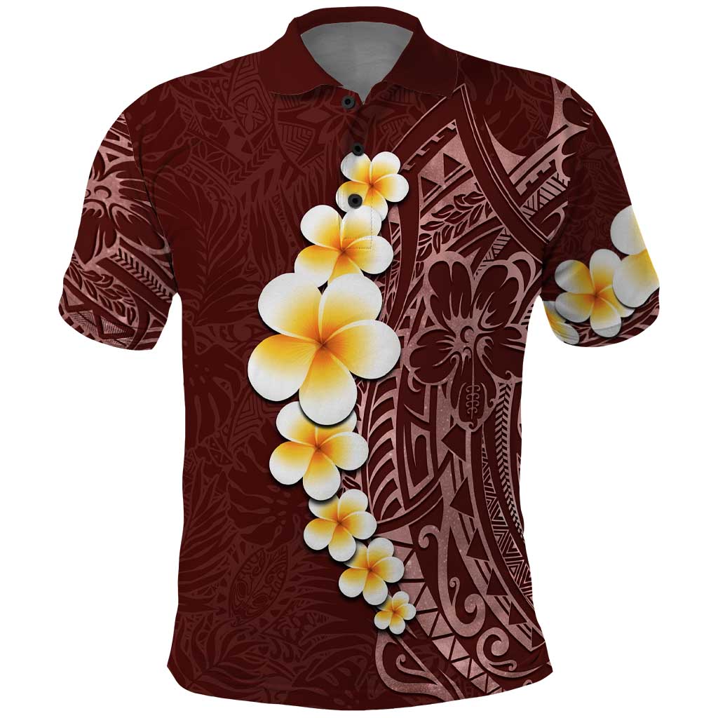 Oxblood Tropical Plumeria With Galaxy Polynesian Art Polo Shirt