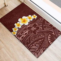 Oxblood Tropical Plumeria With Galaxy Polynesian Art Rubber Doormat