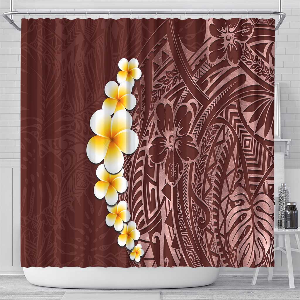 Oxblood Tropical Plumeria With Galaxy Polynesian Art Shower Curtain