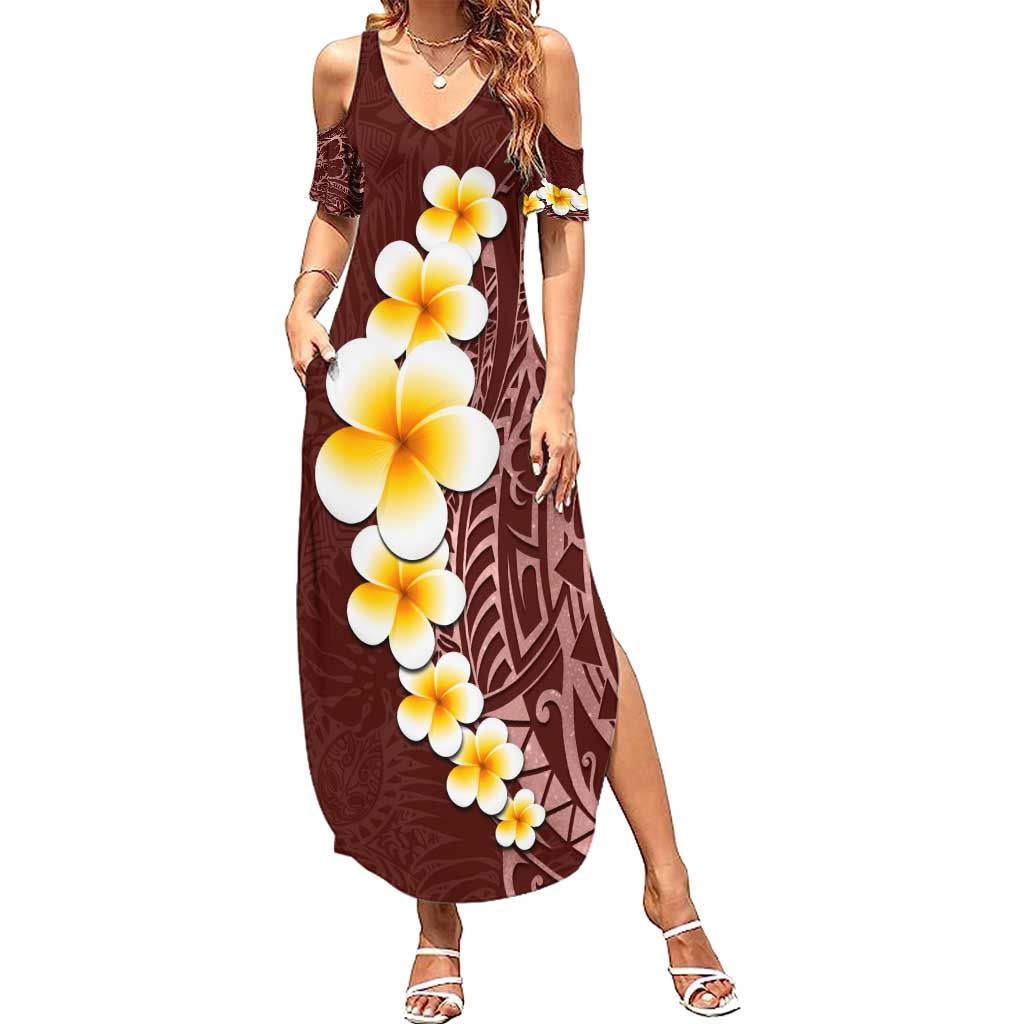 Oxblood Tropical Plumeria With Galaxy Polynesian Art Summer Maxi Dress