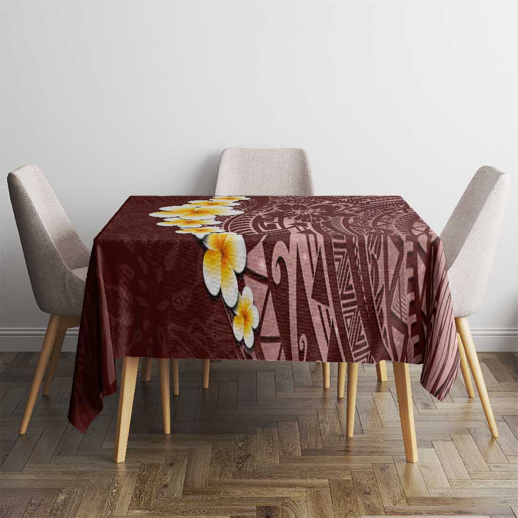 Oxblood Tropical Plumeria With Galaxy Polynesian Art Tablecloth