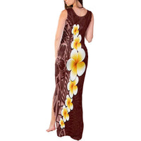 Oxblood Tropical Plumeria With Galaxy Polynesian Art Tank Maxi Dress