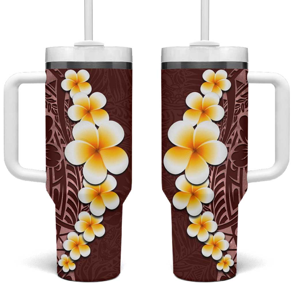 Oxblood Tropical Plumeria With Galaxy Polynesian Art Tumbler With Handle