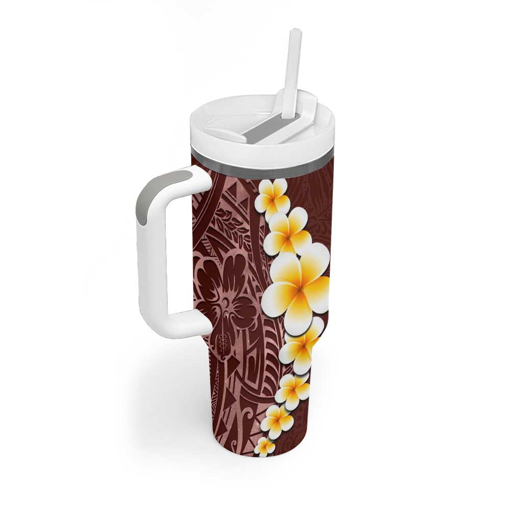 Oxblood Tropical Plumeria With Galaxy Polynesian Art Tumbler With Handle