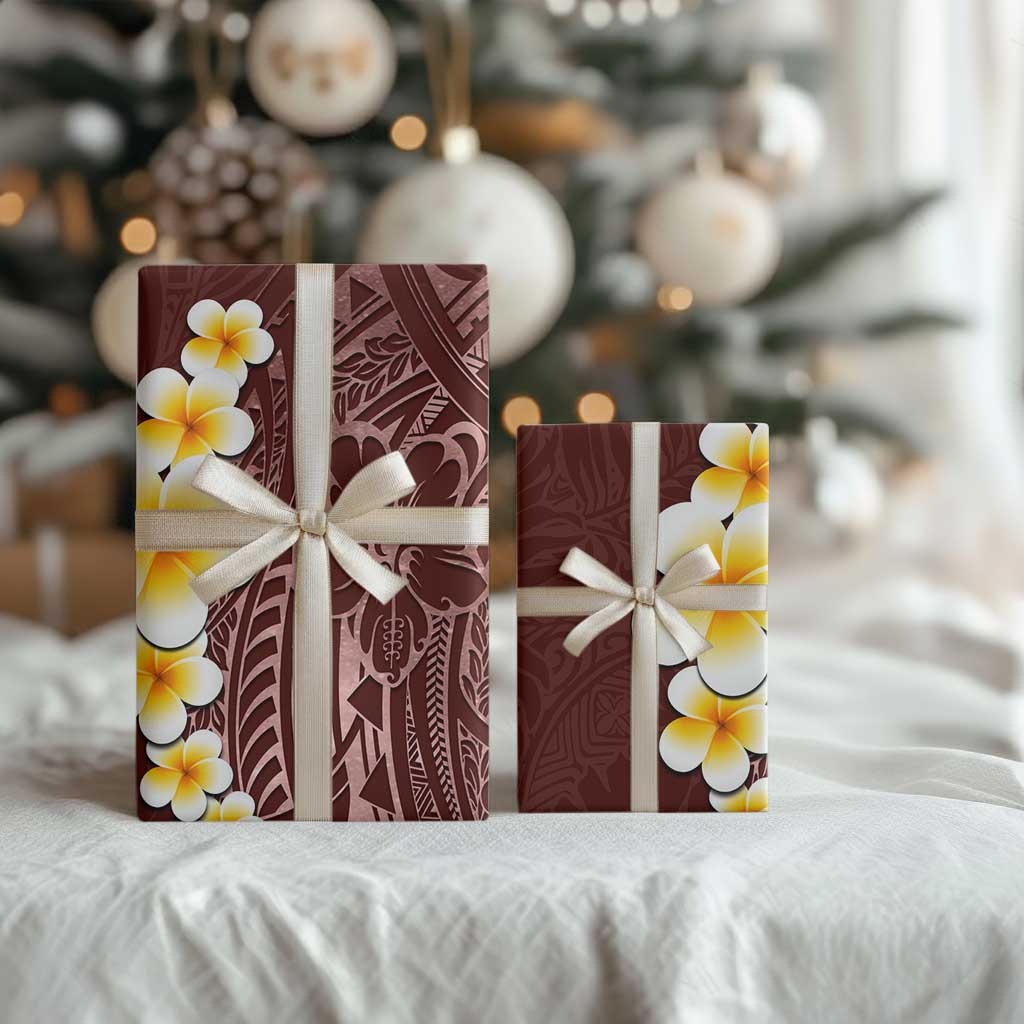Oxblood Polynesia Wrapping Paper Plumeria Tropical Leaves With Galaxy Polynesian Art