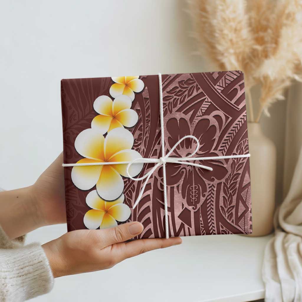 Oxblood Polynesia Wrapping Paper Plumeria Tropical Leaves With Galaxy Polynesian Art