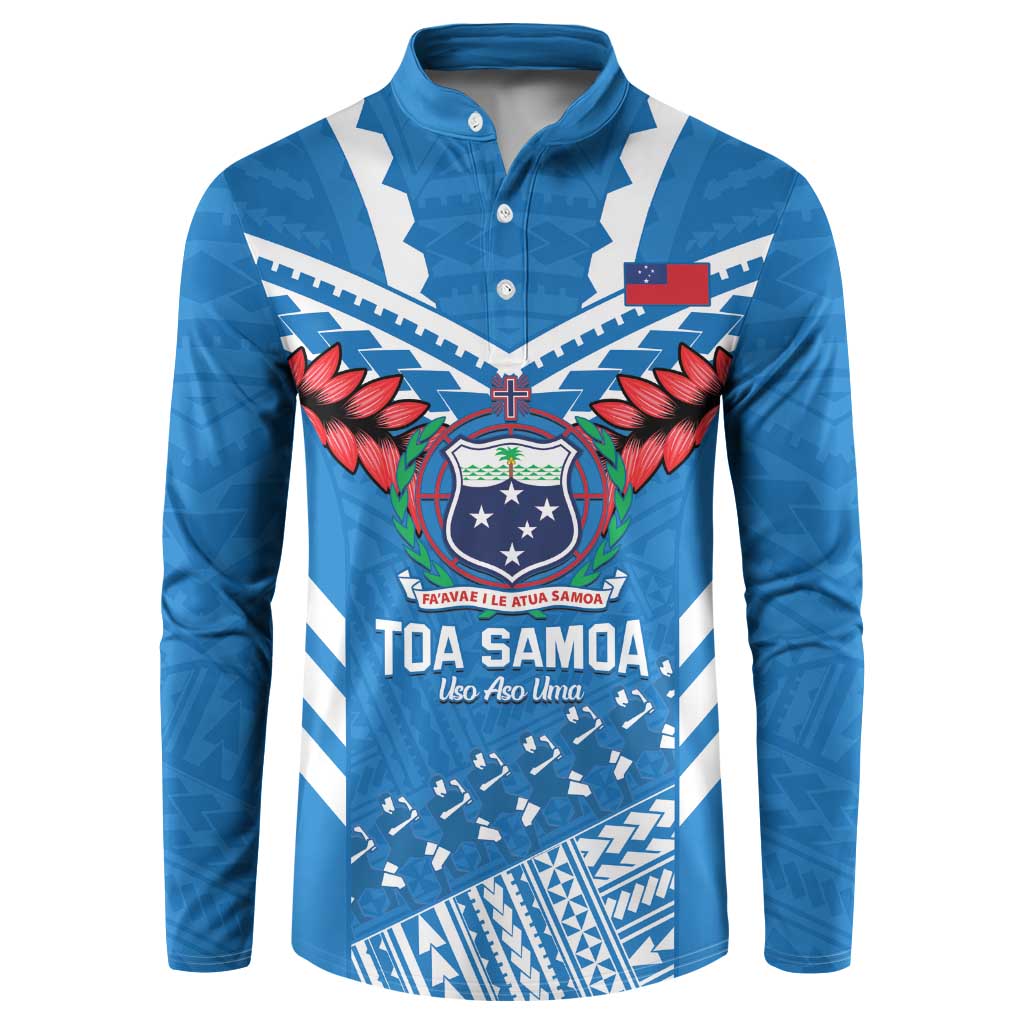 Custom Toa Samoa Rugby Button Sweatshirt Samoan Siva Tau Uso Aso Uma