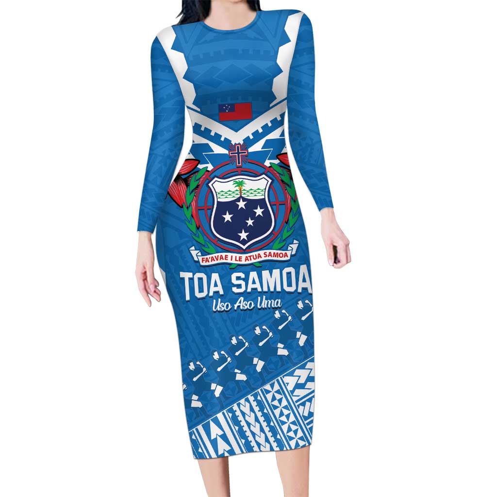 Custom Toa Samoa Rugby Long Sleeve Bodycon Dress Samoan Siva Tau Uso Aso Uma