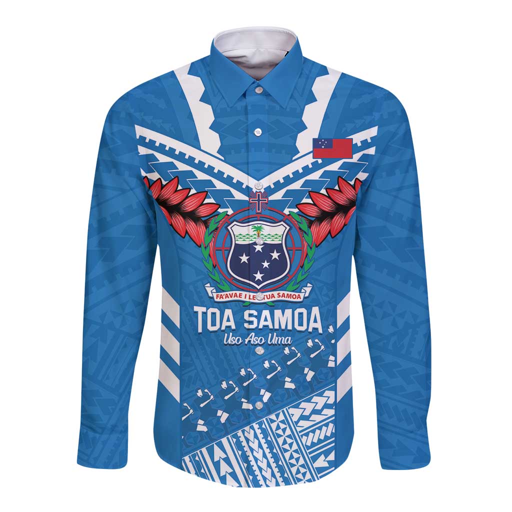 Custom Toa Samoa Rugby Long Sleeve Button Shirt Samoan Siva Tau Uso Aso Uma