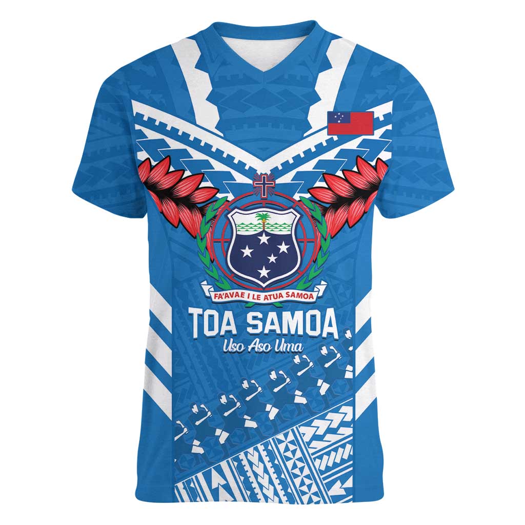 Custom Toa Samoa Rugby Women V-Neck T-Shirt Samoan Siva Tau Uso Aso Uma