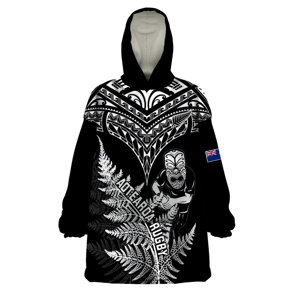 New Zealand Silver Fern Rugby Wearable Blanket Hoodie Go All Black 2023 World Cup LT14 One Size Black - Polynesian Pride