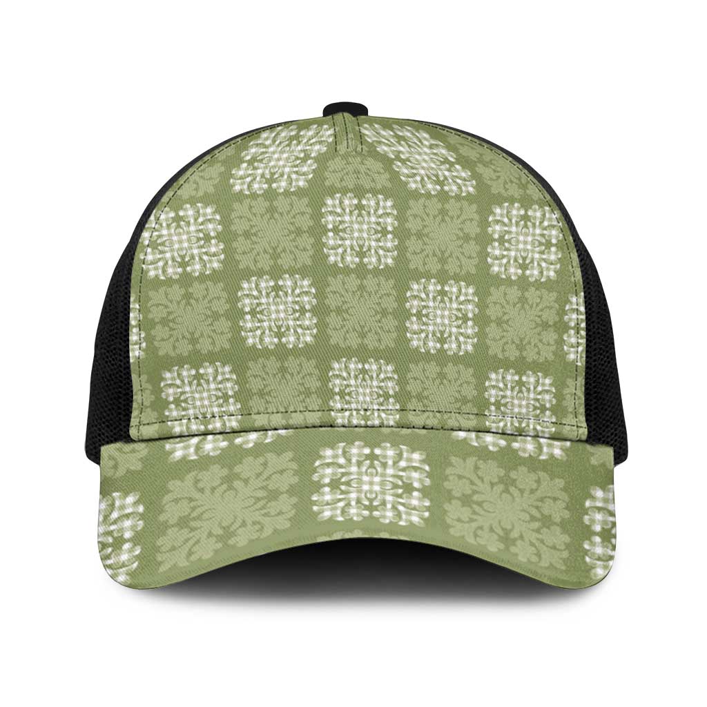Vesuvian Green Palaka Quilt Hawaii Baseball Net Cap Traditional Hawaii-plaid Pattern - Polynesian Pride