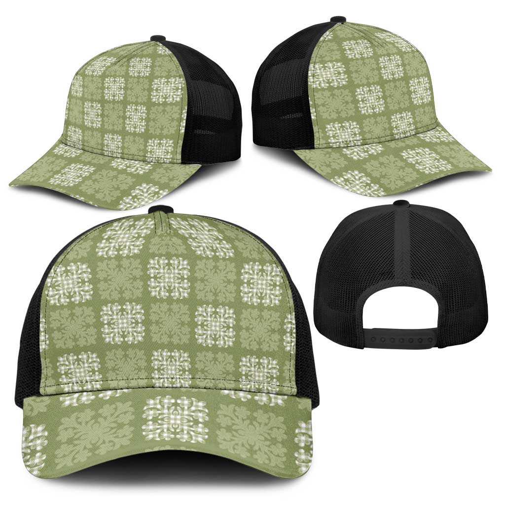 Vesuvian Green Palaka Quilt Hawaii Baseball Net Cap Traditional Hawaii-plaid Pattern - Polynesian Pride