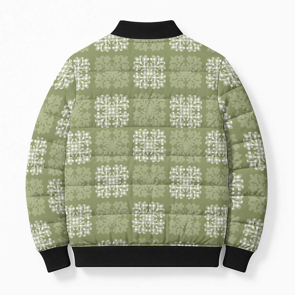 Vesuvian Green Palaka Quilt Hawaii Bomber Puffer Jacket Traditional Hawaii-plaid Pattern - Polynesian Pride