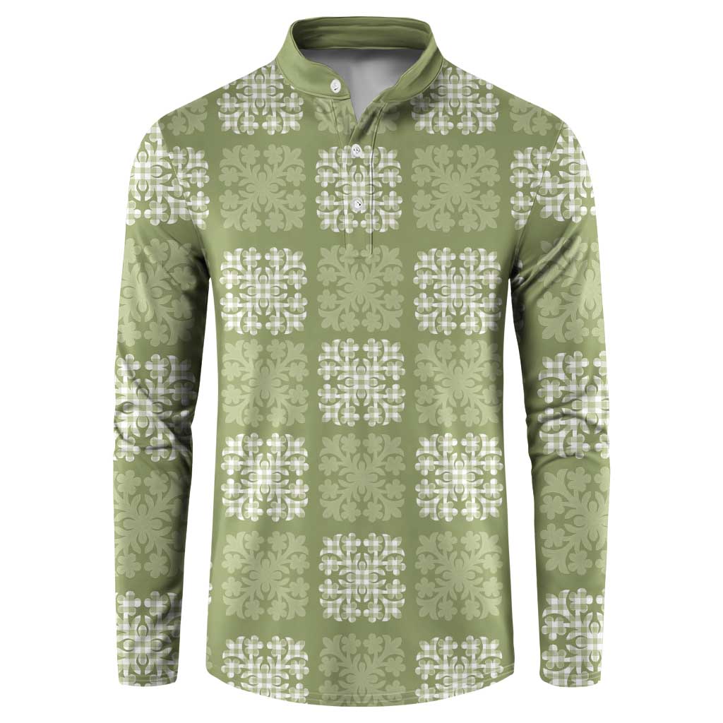 Vesuvian Green Palaka Quilt Hawaii Button Sweatshirt Traditional Hawaii-plaid Pattern - Polynesian Pride