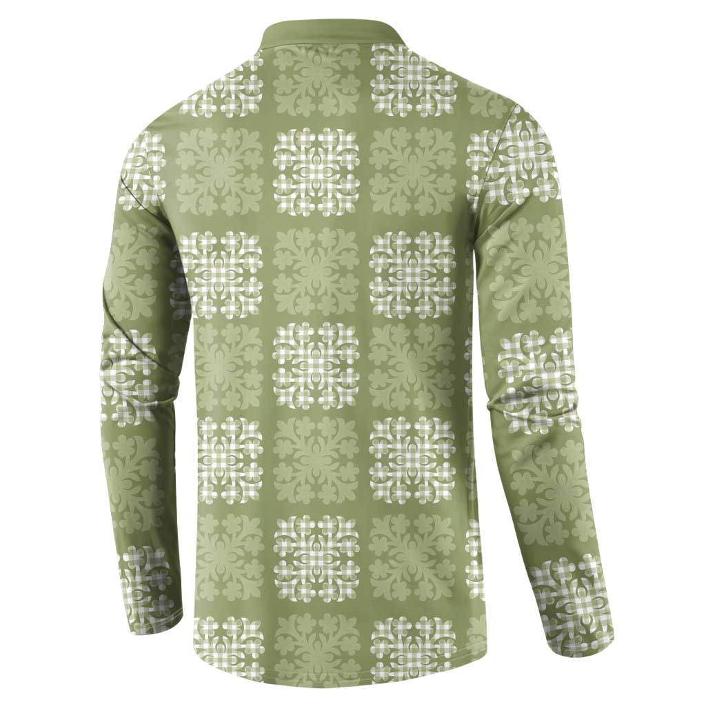 Vesuvian Green Palaka Quilt Hawaii Button Sweatshirt Traditional Hawaii-plaid Pattern - Polynesian Pride