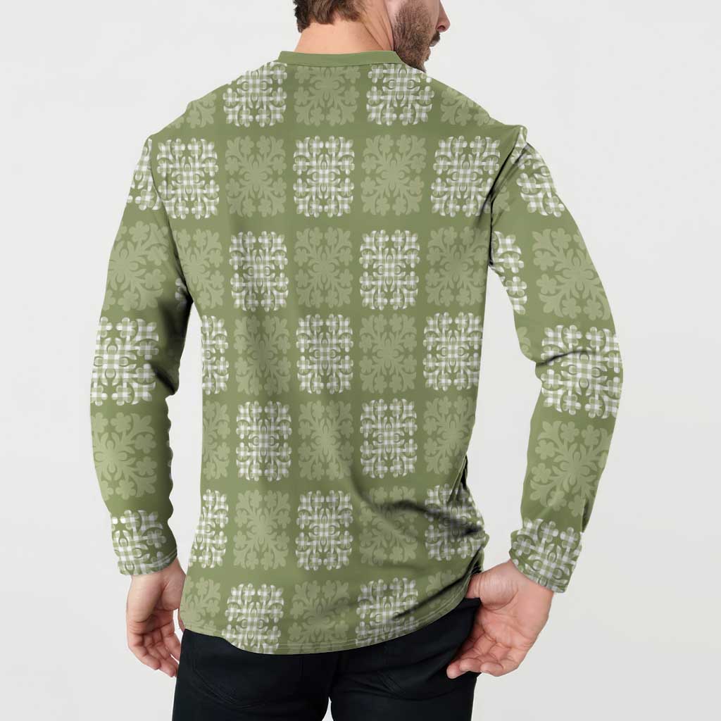 Vesuvian Green Palaka Quilt Hawaii Button Sweatshirt Traditional Hawaii-plaid Pattern - Polynesian Pride