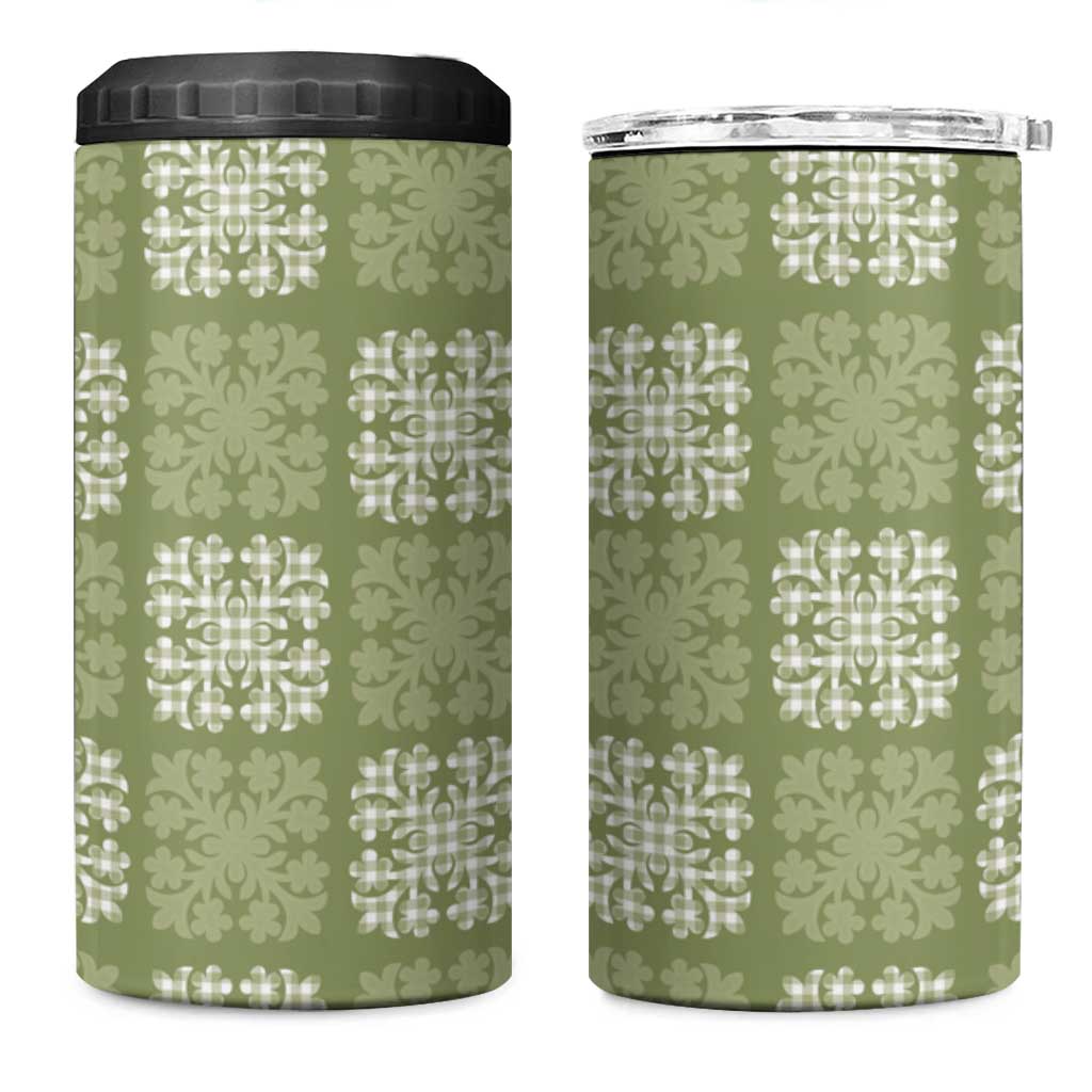 Vesuvian Green Palaka Quilt Hawaii 4 in 1 Can Cooler Tumbler Traditional Hawaii-plaid Pattern - Polynesian Pride