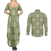 Vesuvian Green Palaka Quilt Hawaii Couples Matching Summer Maxi Dress and Long Sleeve Button Shirt Traditional Hawaii-plaid Pattern - Polynesian Pride