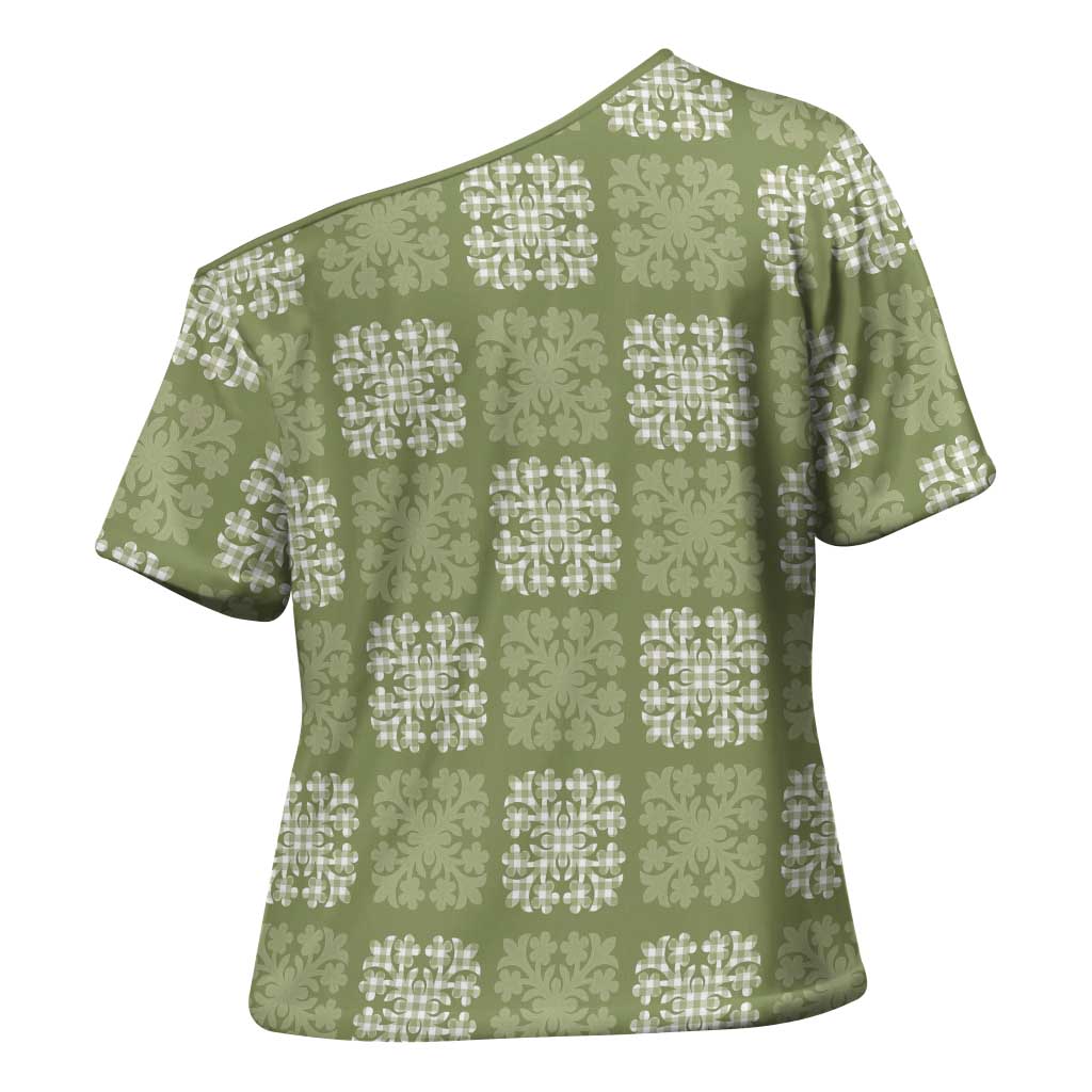Vesuvian Green Palaka Quilt Hawaii Cross Shoulder Shirt Traditional Hawaii-plaid Pattern - Polynesian Pride