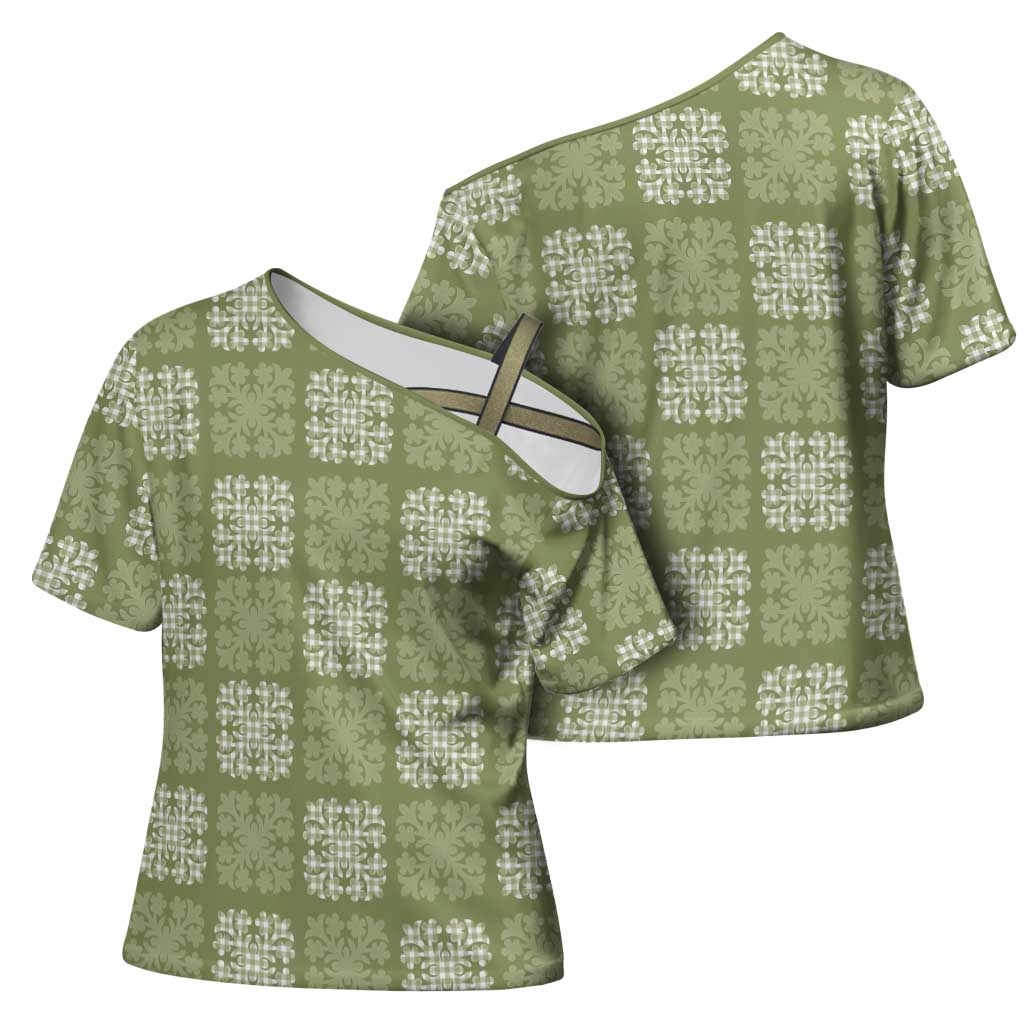 Vesuvian Green Palaka Quilt Hawaii Cross Shoulder Shirt Traditional Hawaii-plaid Pattern - Polynesian Pride