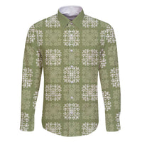 Vesuvian Green Palaka Quilt Hawaii Family Matching Long Sleeve Bodycon Dress and Hawaiian Shirt Traditional Hawaii-plaid Pattern LT14 Dad's Shirt - Long Sleeve Vesuvian Green - Polynesian Pride