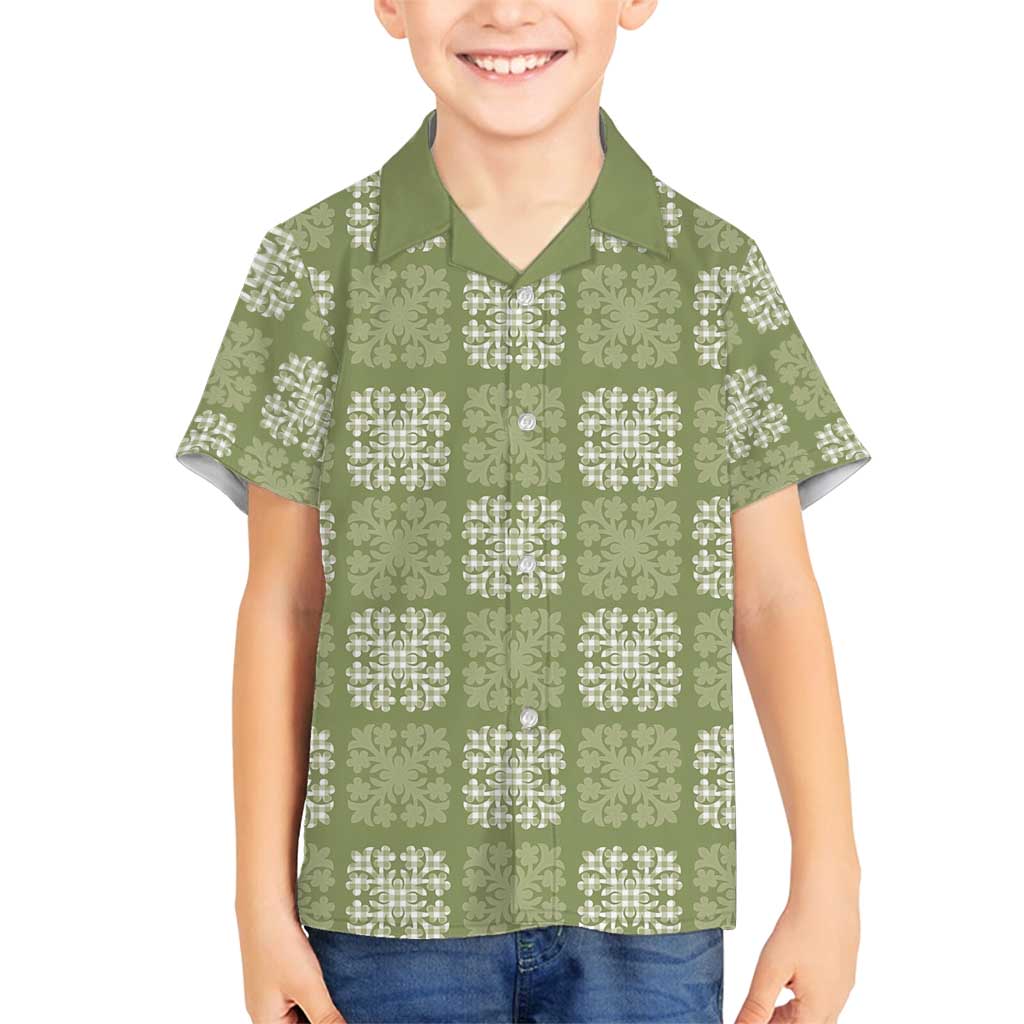 Vesuvian Green Palaka Quilt Hawaii Family Matching Long Sleeve Bodycon Dress and Hawaiian Shirt Traditional Hawaii-plaid Pattern LT14 Son's Shirt Vesuvian Green - Polynesian Pride