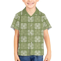 Vesuvian Green Palaka Quilt Hawaii Family Matching Long Sleeve Bodycon Dress and Hawaiian Shirt Traditional Hawaii-plaid Pattern LT14 Son's Shirt Vesuvian Green - Polynesian Pride