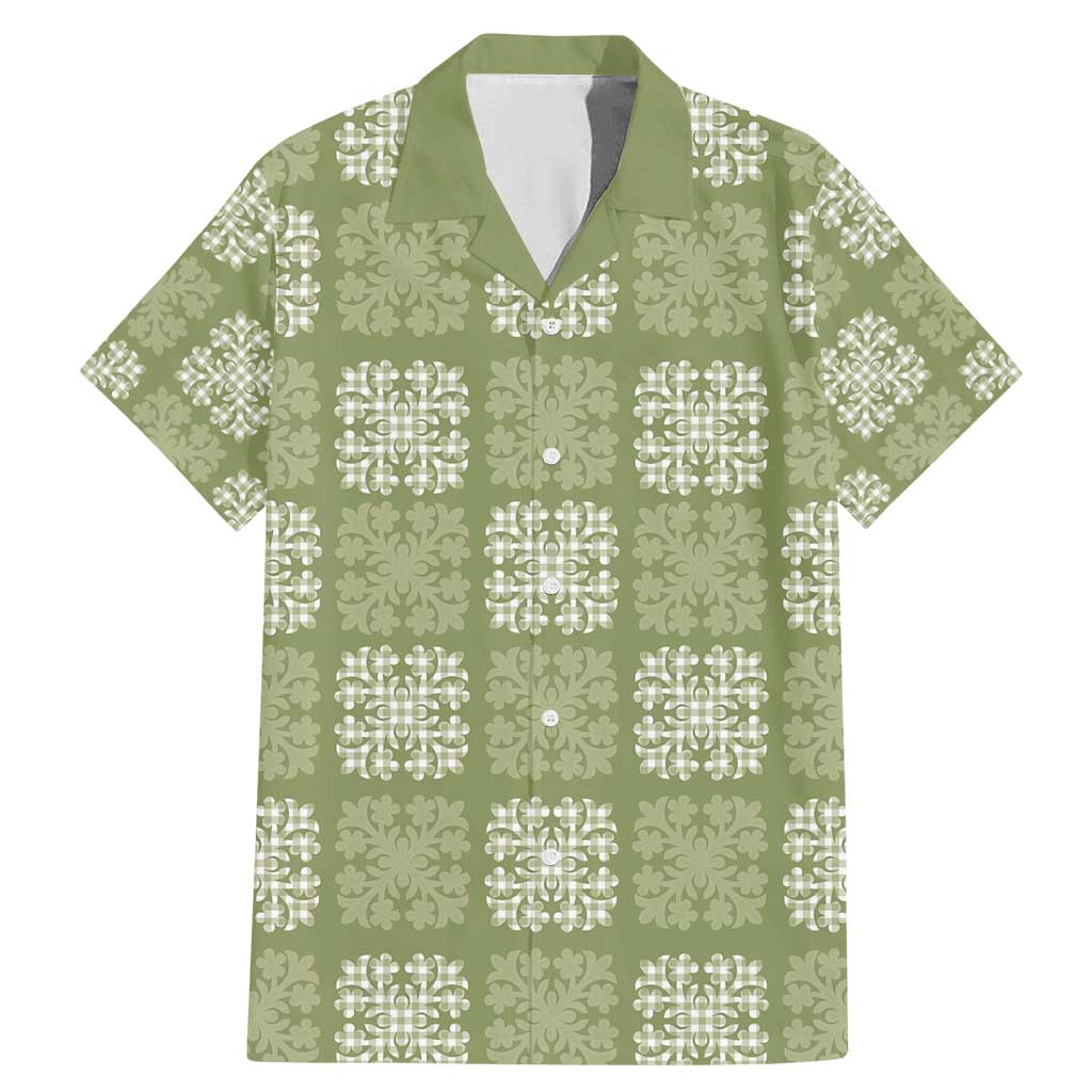 Vesuvian Green Palaka Quilt Hawaii Family Matching Mermaid Dress and Hawaiian Shirt Traditional Hawaii-plaid Pattern LT14 Dad's Shirt - Short Sleeve Vesuvian Green - Polynesian Pride